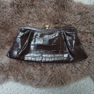 Snake Skin Pleather Brown Cloth Gold Hardware
